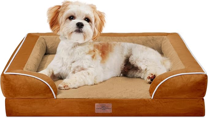Comfort Expression Small Dog Beds Waterproof Orthopedic Foam Dog Sofa Beds for Small Dogs Comfy Pet Bed with Washable Removable Cover & Non-Slip Bottom(X-Small,Caramel)