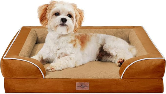 Comfort Expression Small Dog Beds Waterproof Orthopedic Foam Dog Sofa Beds for Small Dogs Comfy Pet Bed with Washable Removable Cover & Non-Slip Bottom(X-Small,Caramel)