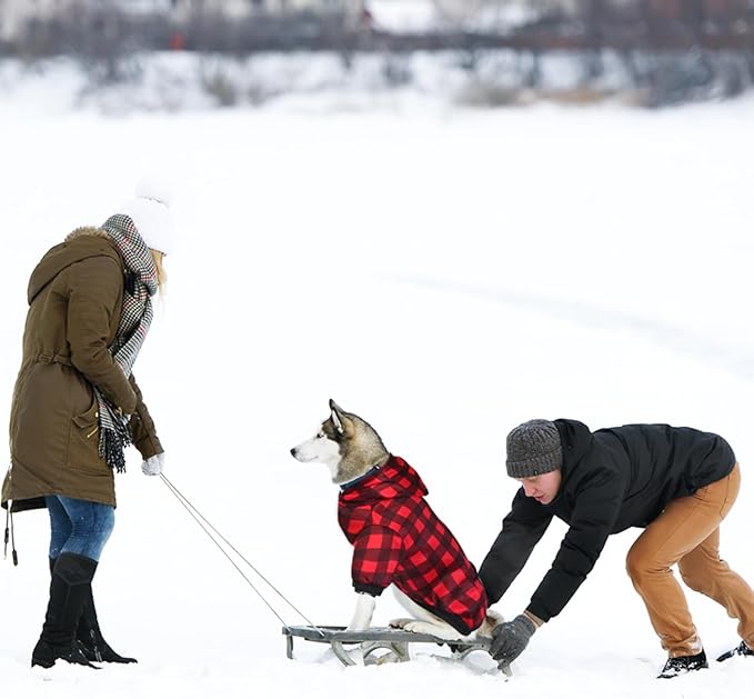 Plaid Dog Sweaters Hoodies Sweatshirts for Dogs Cats, Warm and Soft Cold Weater Coats for Christmas (Red, X-Small)