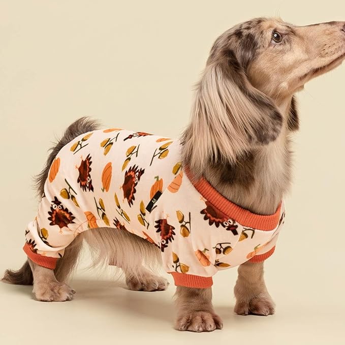 Fitwarm Thanksgiving Turkey Dog Pajamas, Funny Dog Winter Clothes for Small Dogs Girl Boy, Pet Jumpsuit, Cat Onesie with Feet, Lightweight Velvet, Orange, XXL