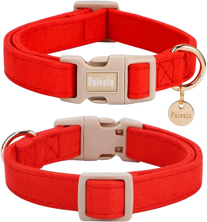 Faleela Dog Collar - Cute & Comfy Cotton Pet Collar, Adjustable Lightweight Design with Quick-Release Buckle, for Small, Medium & Large Dogs - Multiple Styles Available (X-Small, Red)