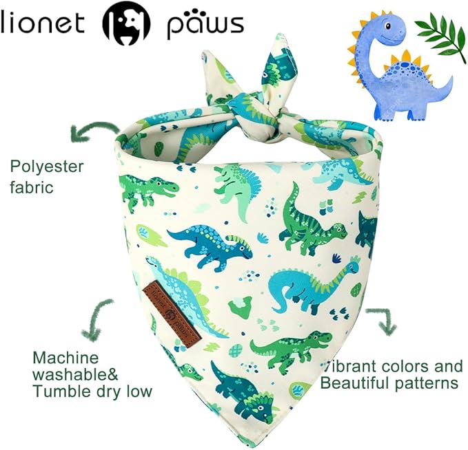 Lionet Paws Summer 2pcs Dog Bandanas, Dinosaur Dog Scarf Bib Premium Fabric, Cucumbers Blue Bandanas for Small Dogs Pets