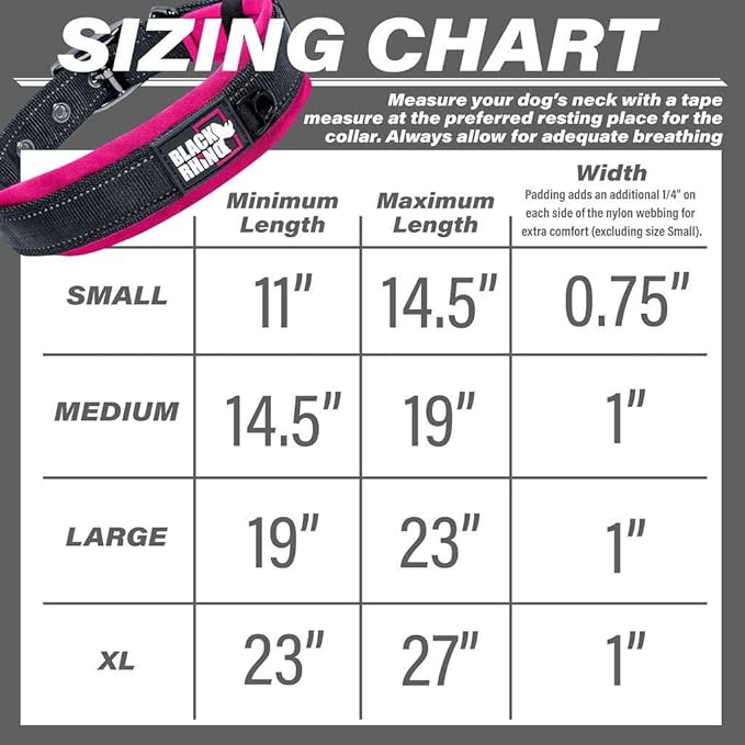 Black Rhino Dog Collars for Medium Dogs - Adjustable Reflective Heavy Duty Dog Collar with Ultra-Soft Neoprene Padding - Weatherproof, Durable, and Comfortable - Ideal for Active Dogs - Pink and Black