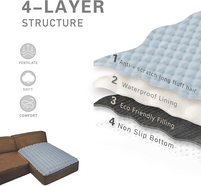 Waterproof Dog Bed Cover, Soft Plush Pet Blanket with Anti-Slip Back for Bed Couch Sofa, Furniture Protector for Small, Medium and Large Dogs and Cats (LightGrey-Bubble, 40"x50")