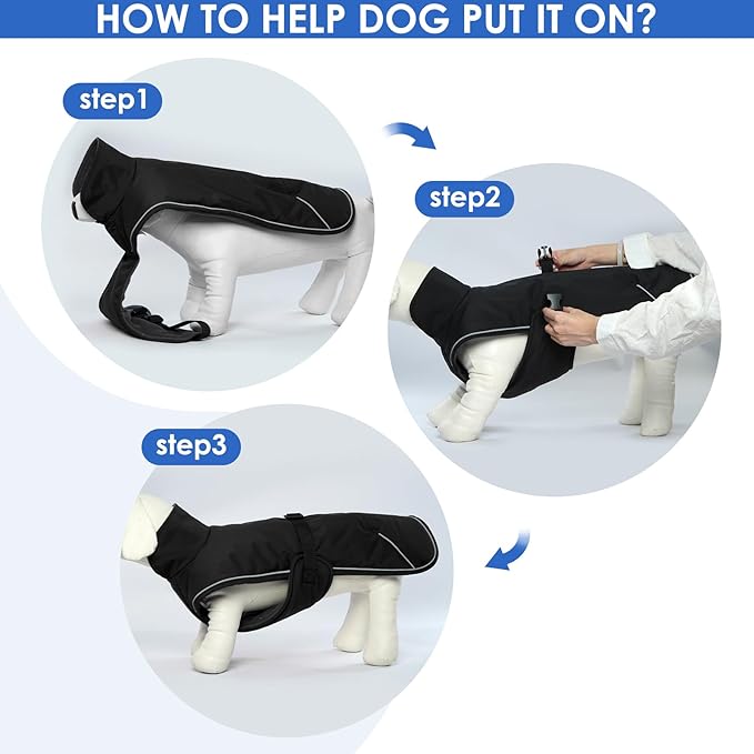 Dog Coat - Perfect for Dachshunds, Black, Large - Waterproof Winter Coat with Fleece Lining, Built-in Harness, Adjustable Closure