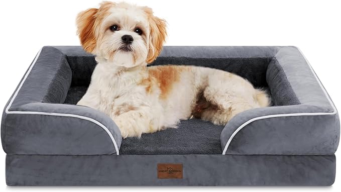 Comfort Expression Small Dog Beds Waterproof Orthopedic Foam Dog Sofa Beds for Small Dogs Comfy Pet Bed with Washable Removable Cover & Non-Slip Bottom(X-Small,Dark Grey)