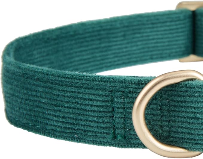 Soft Dog Collar with Metal Buckle Adjustable Durable Comfort Cotton Corduroy Collars for Small Medium Large Dogs Velvet Dog Collars,Dark Green,Medium