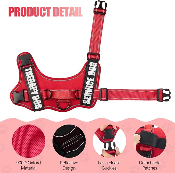 Dog Vest Harness and Leash Set, Animire Reflective Service Dog Vest with 10 Patches, 3 Rings No Choke Pet Vest for Leash Placement, in Training Dog Harness for Small Medium Large Dogs(Red,L)
