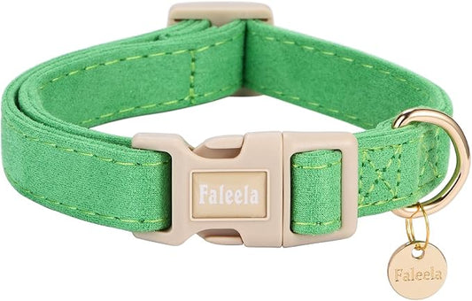 Faleela Dog Collar - Cute & Comfy Cotton Pet Collar, Adjustable Lightweight Design with Quick-Release Buckle, for Small, Medium & Large Dogs - Multiple Styles Available (Medium, Green)