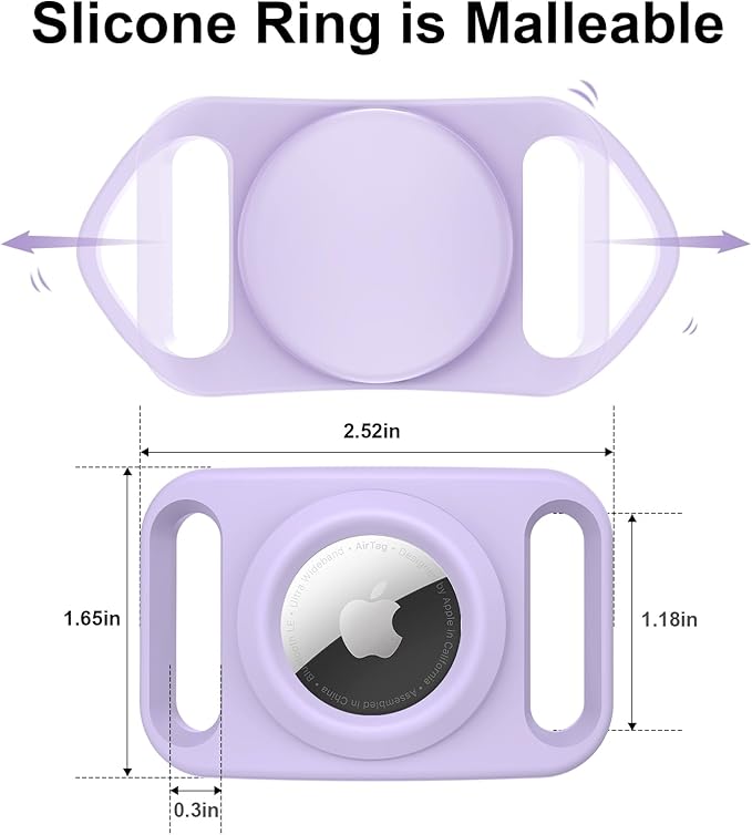 SANKALA Airtag Dog Collar Holder, [2 Pack] Waterproof Dog Airtag Holder, Silicone Full Body Covered Anti-Lost Protective Apple Air Tag Holder for Pet Collar - Fits All Width Collars, Purple