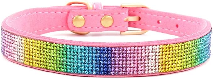 Rhinestone Dog Collar, Cute Dazzling Sparkling Soft Suede Leather Dog Cat Rhinestone Collar Crystal Diamond Pet Dog Puppy Collar (XXS, Pink-3)