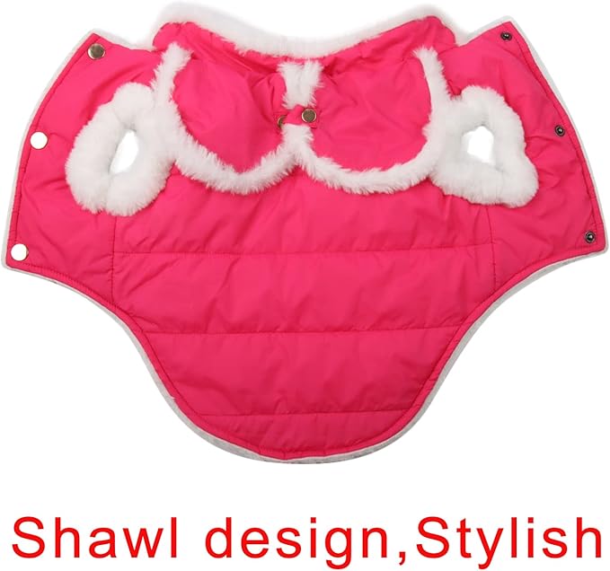 Shawl Design Fleece Lined Warm Dog Jacket for Puppy Winter Cold Weather,Soft Windproof Small Dog Coat,Pink XS
