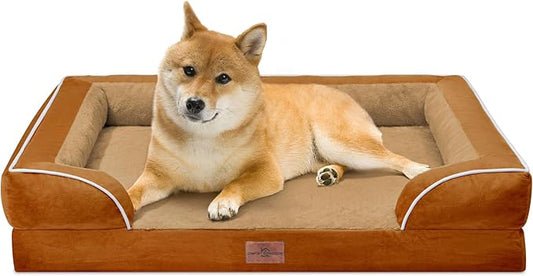 Comfort Expression Large Dog Beds Waterproof Orthopedic Foam Dog Sofa Beds Comfy Pet Bed with Washable Removable Cover & Non-Slip Bottom(Large,Caramel)