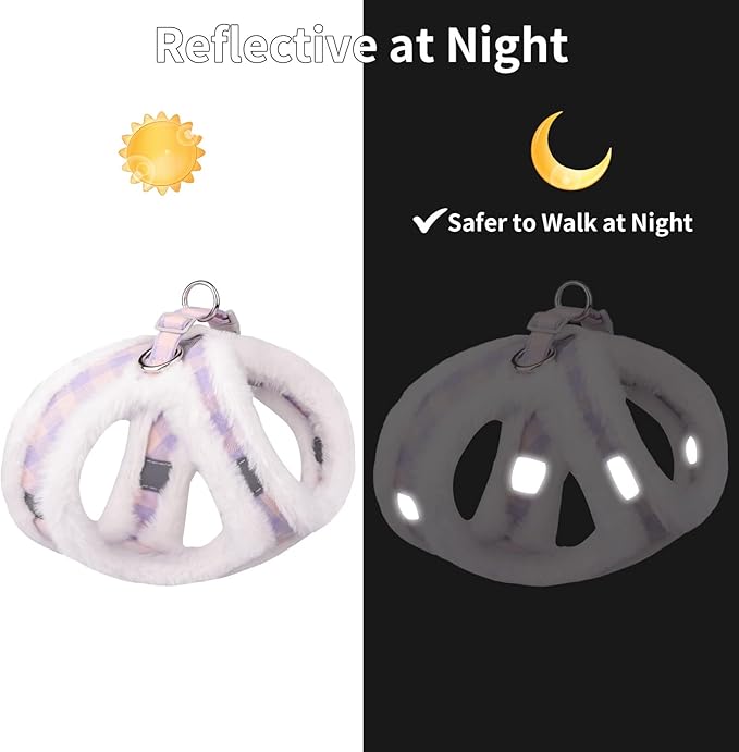 AIITLE Fleece Lined Dog Harness and Leash Set for Walking - Winter Step in Vest Harness,Reflective Bands, Adjustable No Choke Pet Supplies, for Small Dogs and House Cats Purple XS