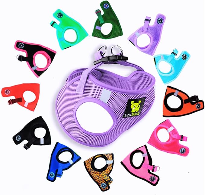 EcoBark Teacup Dog Harness - Step in Luxury Dog Harnesses for Teacup Breed Dogs - Reflective and Adjustable Mini Body Halter Vest -Tiny Soft Mesh Toy Breed Harness (Lavender, XXS)