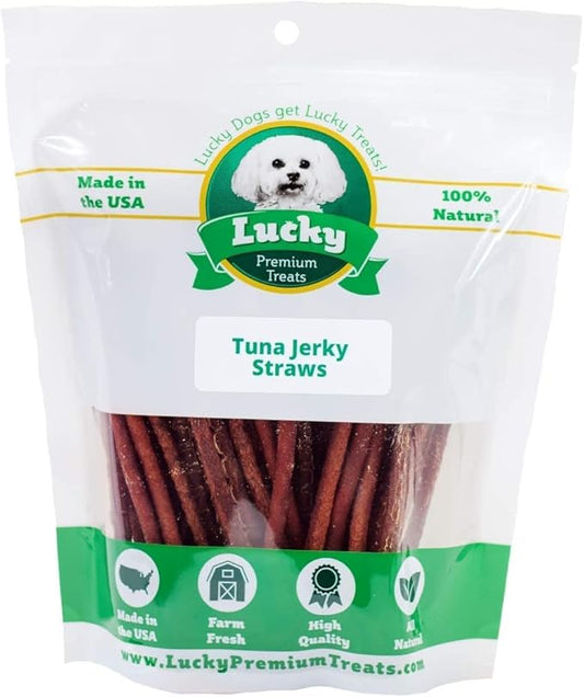 Lucky Premium Treats Tuna Jerky Straws – All Natural Single Ingredient Tuna Jerky Dog Treats and Cat Treats, Pet Treats for Dog Training with Rich Source of Omega-3 (13 oz)