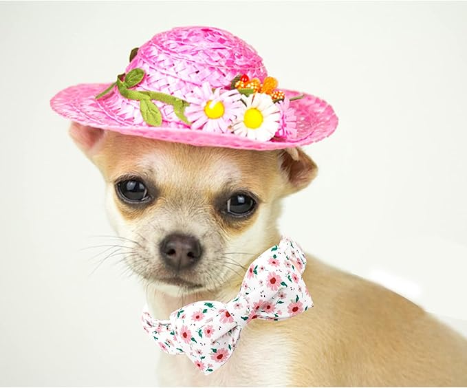 Dog Collar - Floral Pet Collar Bows for Dogs Bowtie Adjustable Puppy Collar Girl Pet Gift Spring Collar for Medium Small Large Dogs