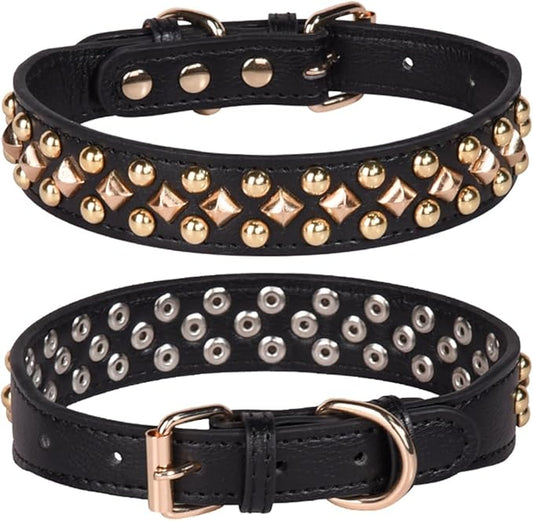 Spiked Dog Collar Soft Pu Leather Mushrooms Rivet Spike Studded Puppy Adjustable Pet Collars for Small Breeds (S, Black3)