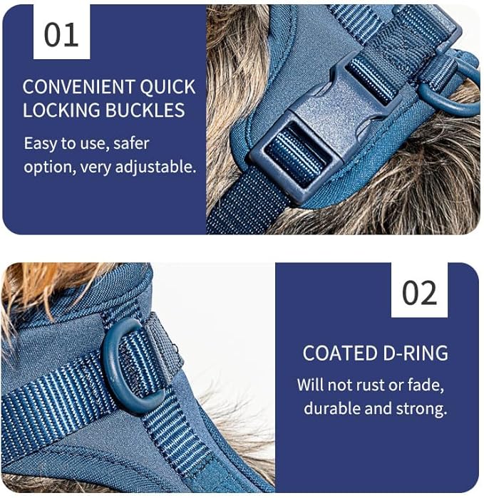 King Macks Dog Harness Set with Collar and Leash, Waste Bag Holder and Dirty Waste Bag Clip, Adjustable for Small/Medium/Large Dogs, Lightweight (Navy Blue, Small)