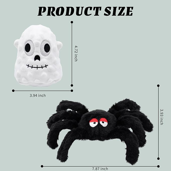 Squeaky Dog Toys Dog Chew Toy Plush Aggressive Stuffed for Puppies- Funny Dog Toys, Spider + Ghost, 2-Pack Everyday Presents Holiday Surprises Gift to Small and Medium Breeds PUPS