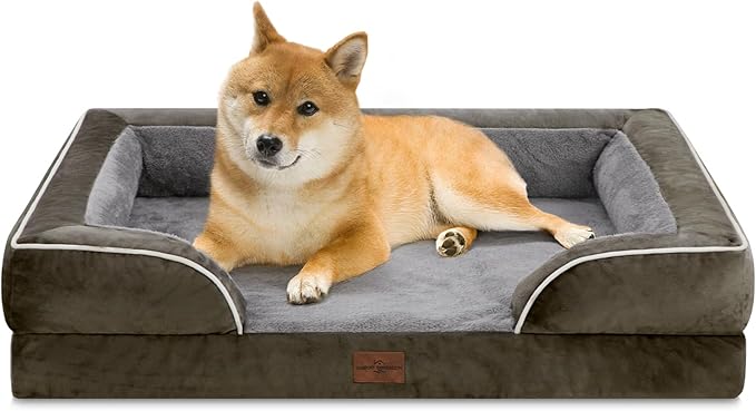 Comfort Expression Large Dog Beds Waterproof Orthopedic Foam Dog Sofa Beds Comfy Pet Bed with Washable Removable Cover & Non-Slip Bottom(Large,Dark Green)