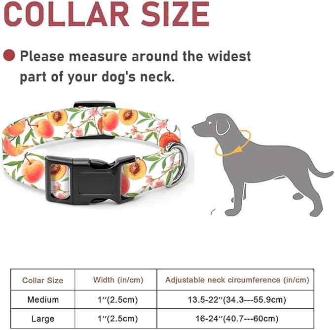 Dog Collar, Cute Dog Collar for Small Medium Large Dogs, Personalized Adjustable Soft Pet Collars with Quick Release Buckle for Walking Running, Cute Peaches