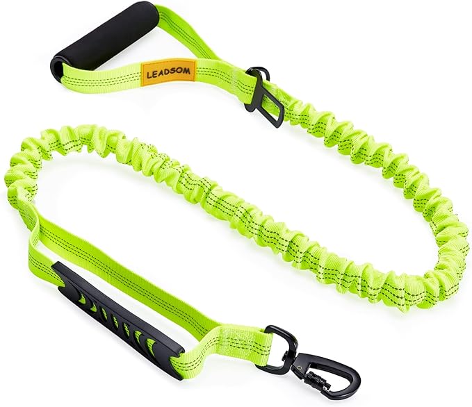 6FT Highly Reflective Heavy Duty Elastic Bungee Medium and Large Dog Leash Shock Absorbing with Comfortable Padded Handle and Traffic Handle Suitable for Training Green