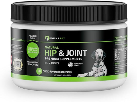 PointPet Glucosamine for Dogs, 50 Count - Hip & Joint Supplement - Dog Mobility Soft Chews Vitamin C & E - Flavour Duck and Pumpkin, Peanut Butter Formula