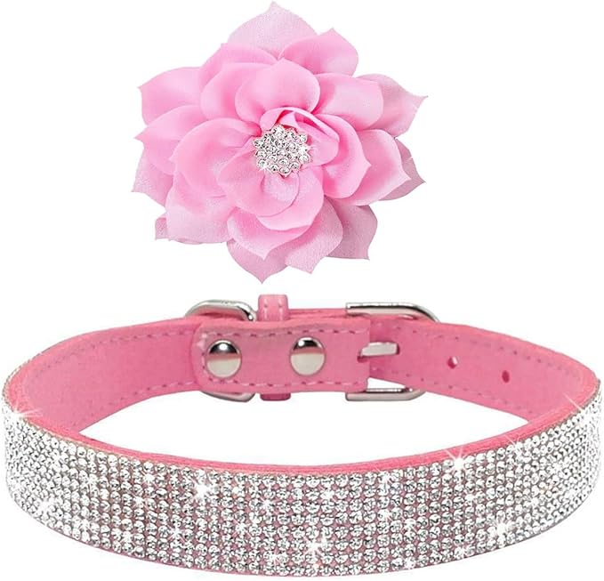 Cute Dog Collar with Bling Rhinestone, Fancy Crystal Diamond Glitter Pretty Jewel Soft Cat Collars for Small Medium Large Breed Dogs Girl Female Pet Puppy Kitten Terrier (L, Pink2)
