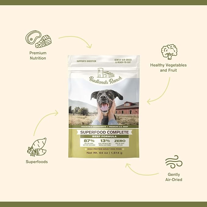 by Katherine Heigl- Superfood Complete, Air-Dried Adult Dog Food - High Protein, Zero Fillers, Superfood Nutrition (64 Ounce (Pack of 4), Beef)