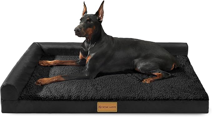 Patas Lague Orthopedic Dog Bed for Large Dogs, Waterproof L Shaped Large Pet Sofa Beds with Removable Washable Cover, Soft Comfortable Pet Couch Mat with Nonskid Bottom, 36''X24'' Black