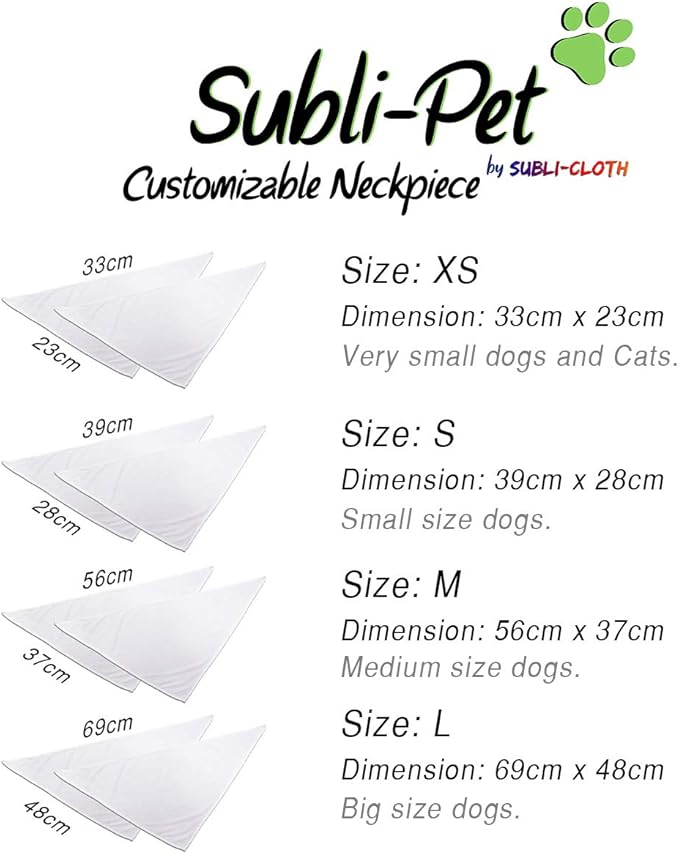 Customizable Dog and Cat Bandana Scarf Subli-Pet Custom Sublimation by Subli-cloth Pack x 12units (Medium)