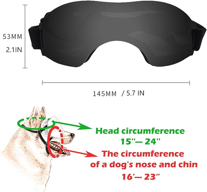 Large Dog Sunglasses with Adjustable Strap, UV Protection, Winproof & Snowproof, Suitable for Large Dogs