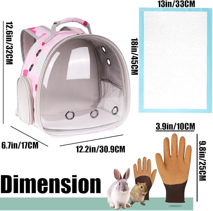 Portable Small Animal Backpack with Pink Flower Printing, Space Capsule Bubble Pet Carrier Cage Travel for Guinea Pig, Rabbit, Hamster, Bird, Bearded Dragon, Sugar Glider, Squirrel, Tortoise, Lizard