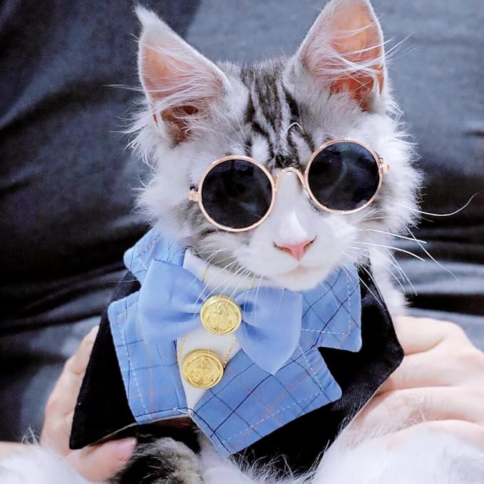 Dog Tuxedo Formal Cat Birthday Costume Cat Dog Formal Wedding Attire (Blue)