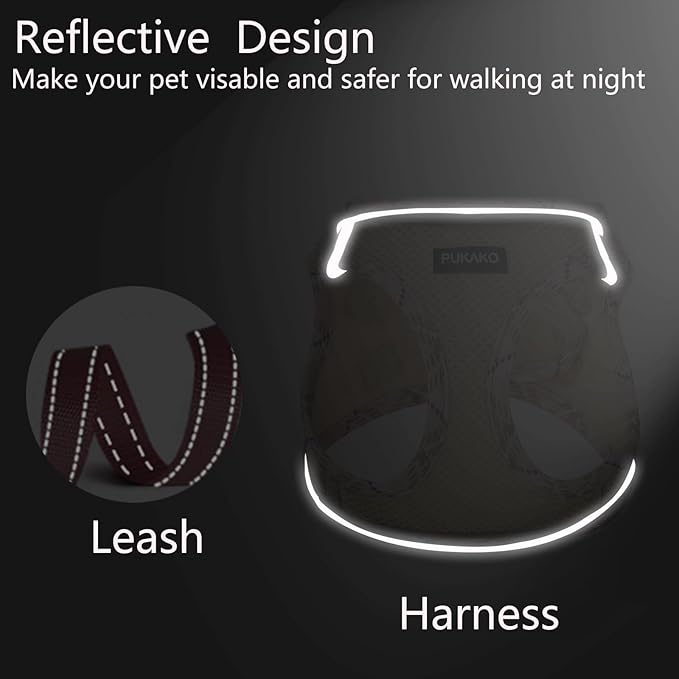 Puppy Harness and Leash Set, Small Dog Harness and Leash Set, Step in Small Size Harness with Soft Mesh and Reflective Bands for Extra-Small/Small Dogs, Khaki， M, Khaki(Plaid)