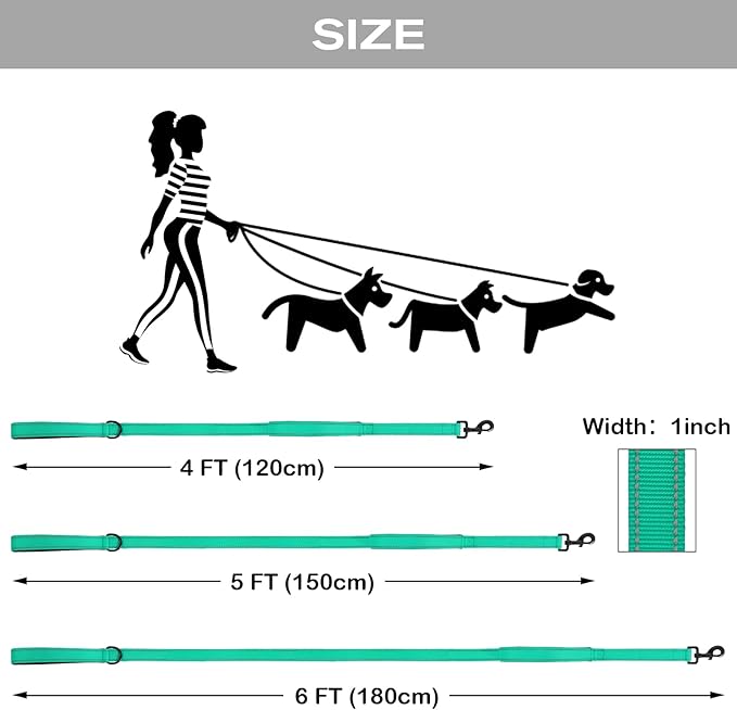 Joytale Dog Leash Heavy Duty for Large Dogs That Pull, Double Handle for Traffic Control, Double-Sided Reflective Leashes for Large Medium Dogs Night Safety, 6FT, Teal