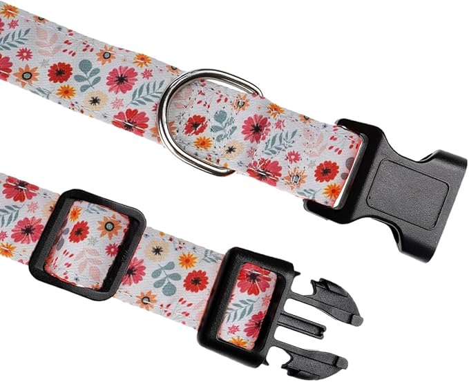 Dog Collar, Adjustable Dog Collar for Small Medium Large Dogs, Cute Puppy Collar for Boy and Girl Dogs, Cute Design for Boys Girls Male Female Dog Pet Collar(Orange Floral,XS)
