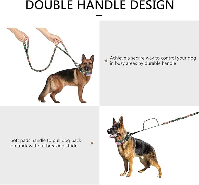 DAGANXI Tactical Dog Collar, Adjustable Military Training Nylon Dog Collar with Control Handle and Heavy Metal Buckle for Medium and Large Dogs, with Patches and Airtags Case (L, Christmas Green-Set)