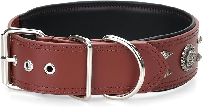 Premium Leather Dog Collar for Large Dogs - 2-Inch Wide Adjustable Soft Handmade Heavy Duty Collar for Giant Breeds, Durable & Comfortable - Brown (L)