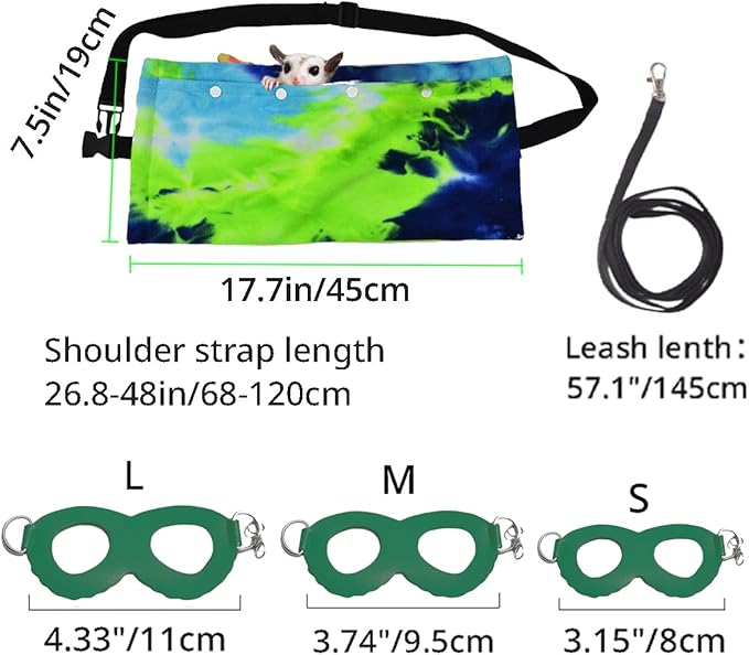 MANON ROSA Sugar Glider Pouch - Small Animal Carrier Bag with Harness Set for Bonding Sling for Reptile Pets Bearded Dragons Lizards Backpack Accessories for Outdoor Travel Walking Resting Green
