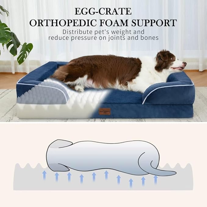 Comfort Expression PV Washable Jumbo Dog Bed for Extra Large Dogs, Waterproof Orthopedic Dog Beds, Jumbo Breed Pet Sofa Couch with Removable Cover & Non-Slip Bottom(Navy Blue)