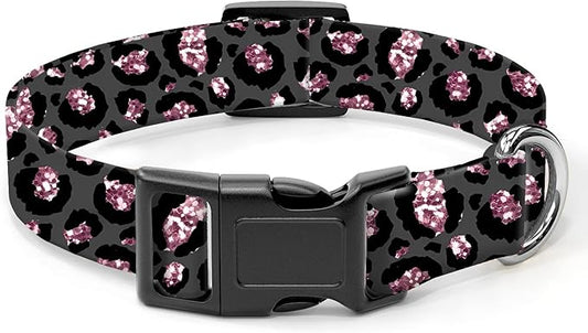 Dog Collar, Cute Dog Collar for Small Medium Large Dogs, Personalized Adjustable Soft Pet Collars with Quick Release Buckle for Walking Running, Silver Leopard