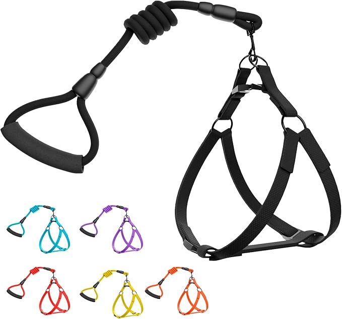 Step in No Pull Dog Harness, Free Upgrade Ultra Durable Dog Rope Leash Harness Nylon (2-in-1) Non-Slip Adjustable, Easy Control Handle, Strong Metal, Vest Harness for Puppy Dog - Black S