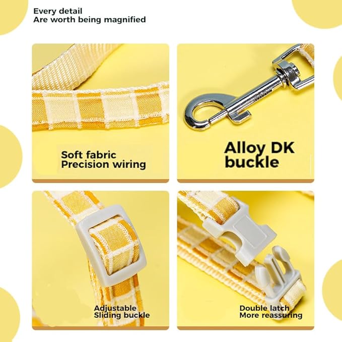 Cat Harness & Leash Set, Cats Escape Proof - Adjustable Kitten Harness for Large Small Cats, Cute Bee Plaid Lightweight Soft Petsafe Harness (Yellow Plaid Bee, M (for 7.0-16.5lb))
