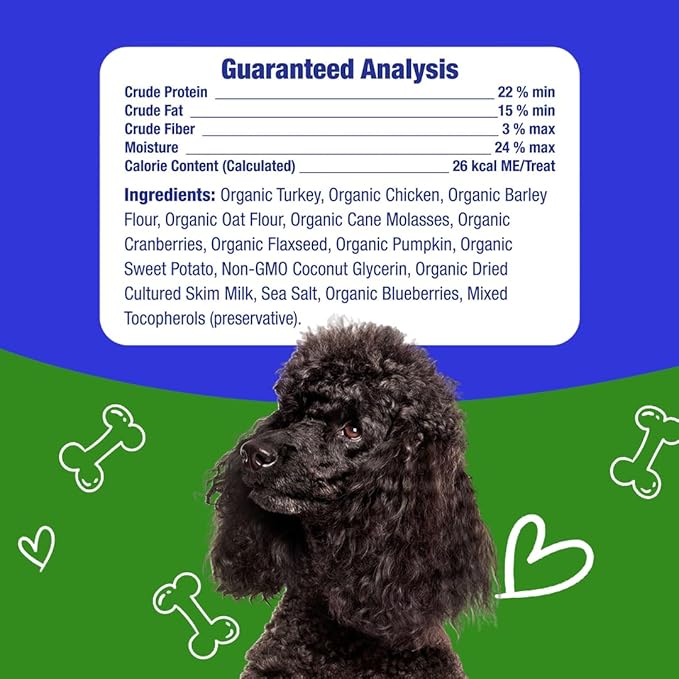 Organic Superfoods Turkey Jerky Dog Treats with Chicken, 2 Pound Bag, USDA Premium Organic Turkey, Made in The USA, by-Product Free, Real Meat Dog Treat, All Life Stages