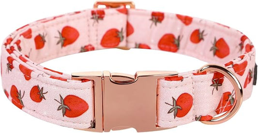 Lionet Paws Dog Collar, Comfortable Adjustable Cute Collar with Metal Buckle for Male Female Dogs, Strawberry Pattern, Medium, Neck 13.5-22 inches