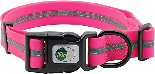 NIMBLE Dog Collar Waterproof Pet Collars Anti-Odor Durable Adjustable Polyester Soft with Reflective Cloth Stripe Basic Dog Collars S/M/L Sizes (Large (15.35”-24.8”inches), Pink)