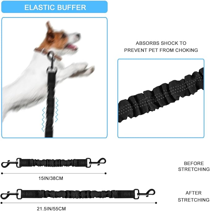 Dog Seat Belt for Bike Basket, Retractable Bicycle Dog Seatbelt, Elastic Pet Safety Leash Harness for Cat, Dog Leash Extension Attachment Shock Absorbing Lead Extension Absorber (Black)