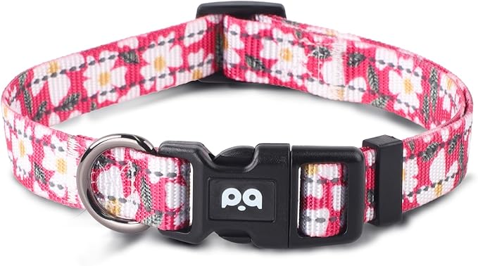 Dog Collar Cute Flower, Reflective Adjustable Basic Collars for Girl Female Small Medium Large Dogs Walking Running(Small,Pink)